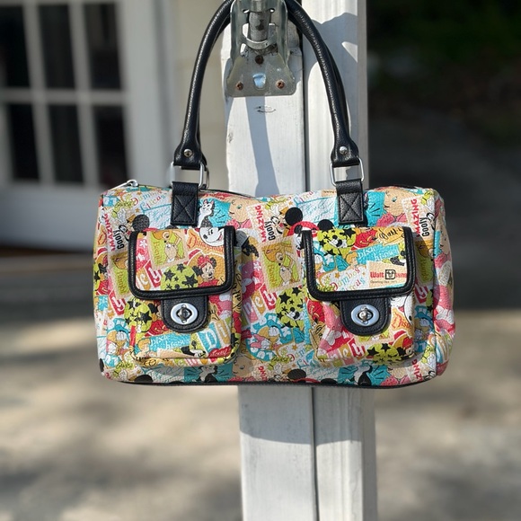 Walt Disney Handbags - Colorful Cartoon-Print Women’s Shoulder Bag with Black Handles